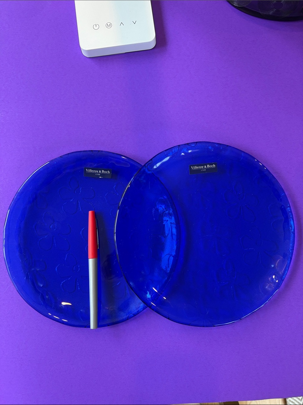 2 Villeroy & Boch Cobalt Blue Floral Glass Plates Bellissimo